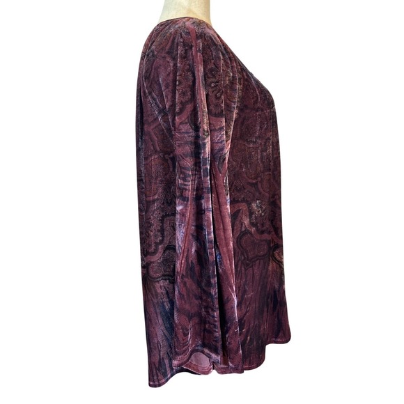 Unity World Wear Velvet Tunic Top Boho Paisley Print Lace Sequins Tie Neck 2X - Picture 2 of 6